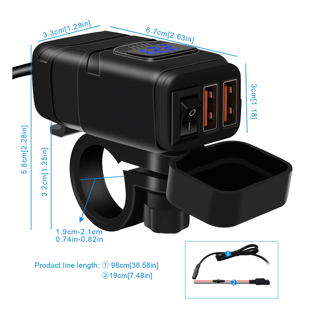 Зарядное устройство для мотоцикла водонепроницаемое двойное зарядное USB QC3.0 Quick