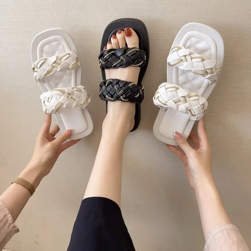 

Female Shoes Slippers Casual Low Slides Platform Med 2021 Luxury Flat Bling Rubber PU Slippers Casual Flat Shoes Female Low Slid