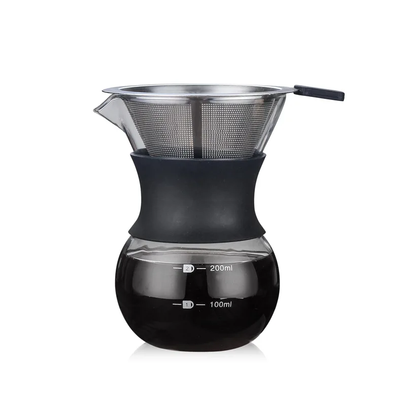 Reusable Glass Coffee Pot Manual Maker Stainless Steel Filter Durable Drip Coffeeware 200/400ml | Дом и сад