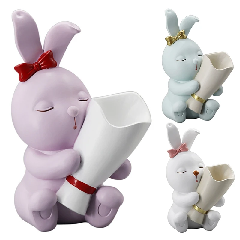 

1Pcs Nordic Creative Resin Rabbit Flower Pot Ornaments Morandi Vase Crafts Home Dry Flower Vase Home Decoration