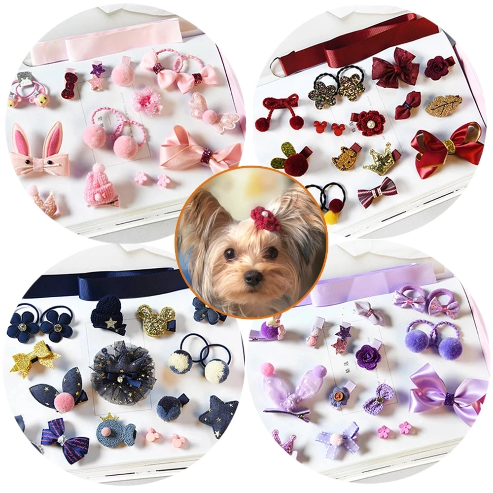 

18 pcs Elastic Headdress Hairpin Set Cute Hair Accessories Girl Pet Dog Cartoon Headwear Bowknot Flower Animal Hairpin Children