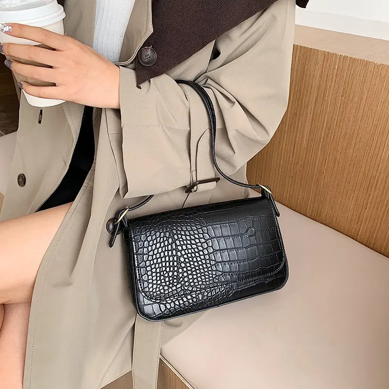 

Retro Crocodile Pattern Small Square Bags For Women 2020 Fashion Soft Leather Messenger Shoulder Bag Female Purses And Handbags