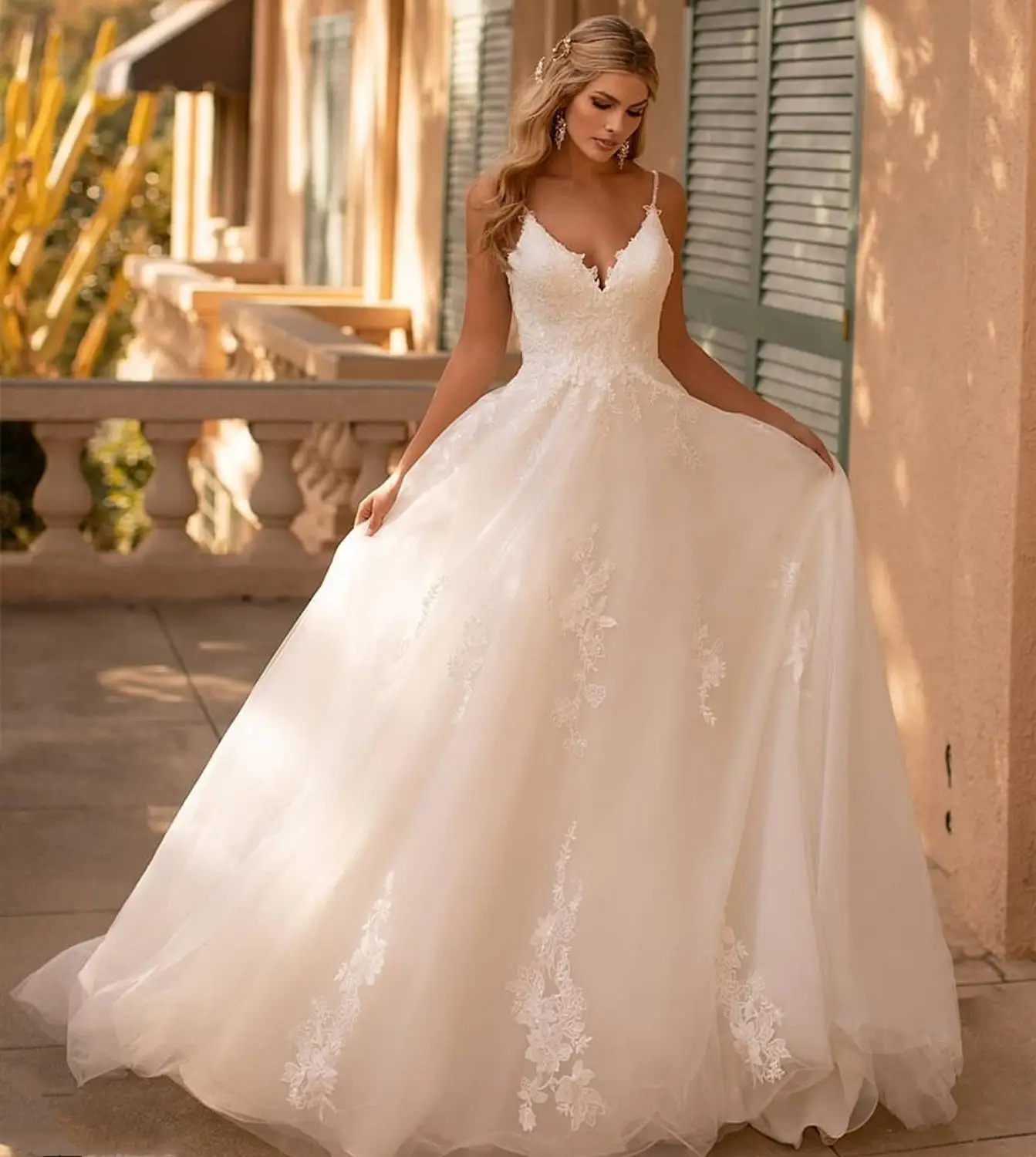 Женское пляжное платье с V-образным вырезом ТРАПЕЦИЕВИДНОЕ кружевное свадебное в