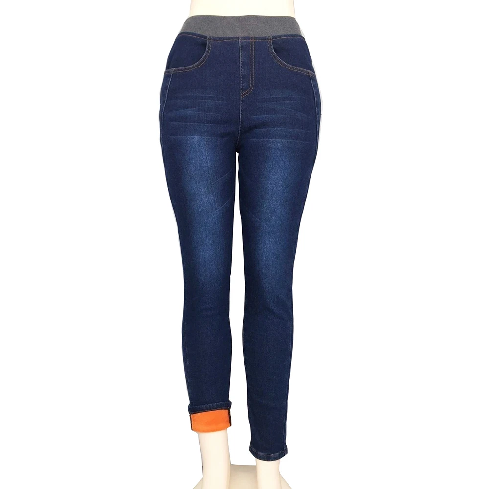 Женские обтягивающие брюки классический толстый теплый флис с подкладкой женские зимние брюки с высокой талией, тянущиеся на попу, повседневные женские джинсы брюки