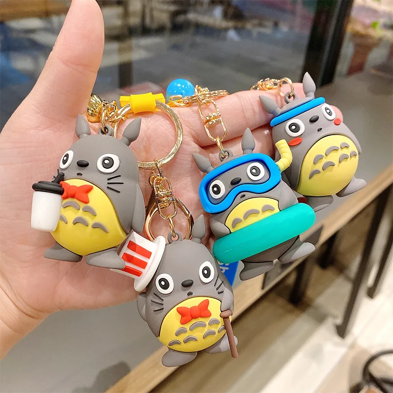 

New style Swim ring Cute Totoro Animal Keyring Fur Men or Women Keychain Women Trinket Metal Key Chains Car Bag Pendent Charm