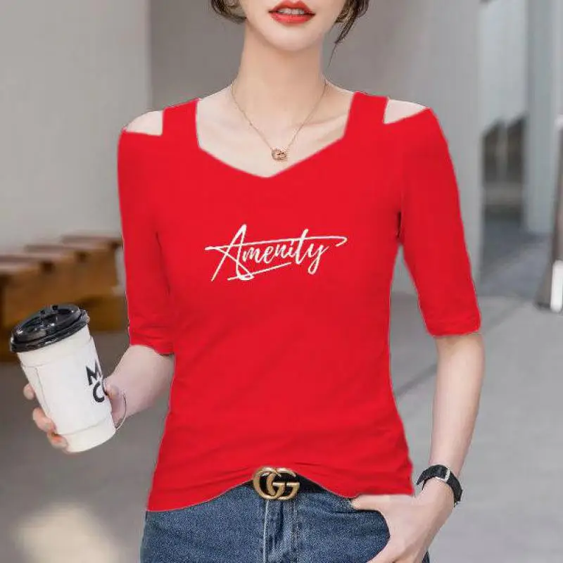 

Spring And Summer 2021 New Mid-sleeve Off-shoulder T-shirt Women Ballroom Flamenco Latin Dance Blouse Tops Practice Dance Tops