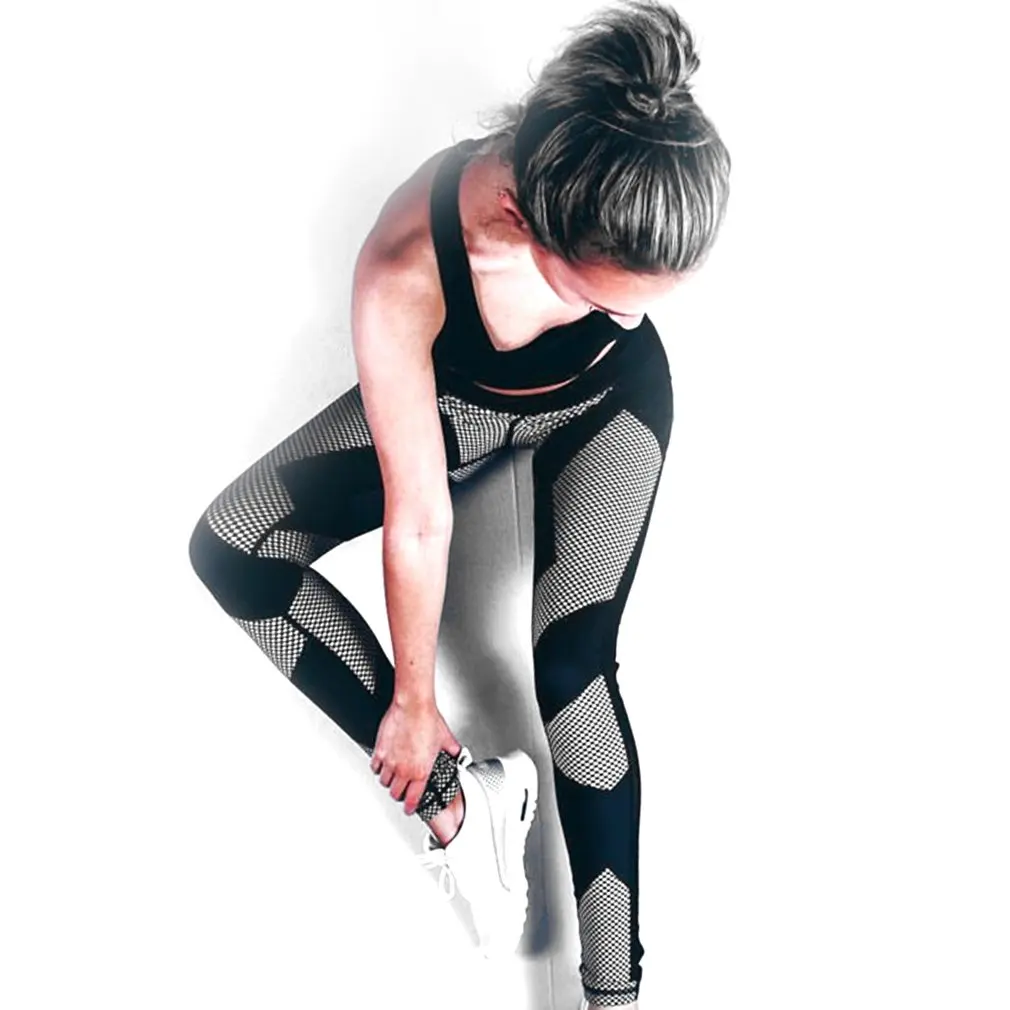 Дышащие женские спортивные длинные брюки с цифровым принтом облегающие для йоги