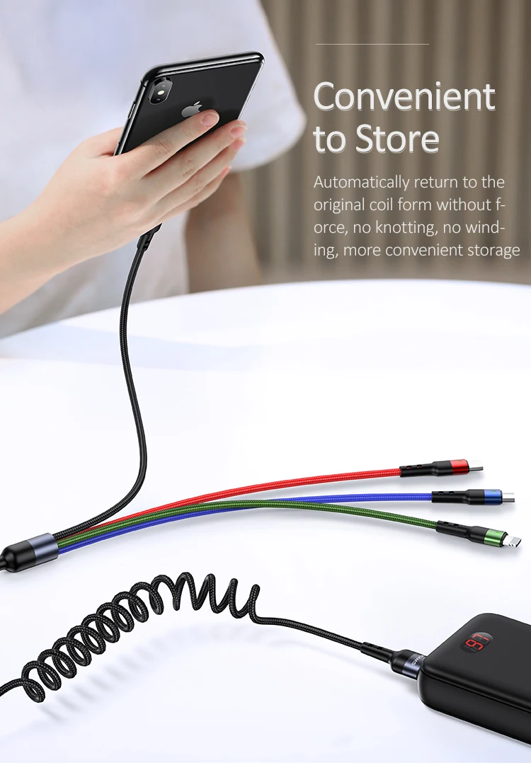 USAMS 4 в 1 мульти usb Кабель зарядного устройства для iPhone xs samsung huawei xiaomi линия зарядки для lightning micro usb type c кабель led