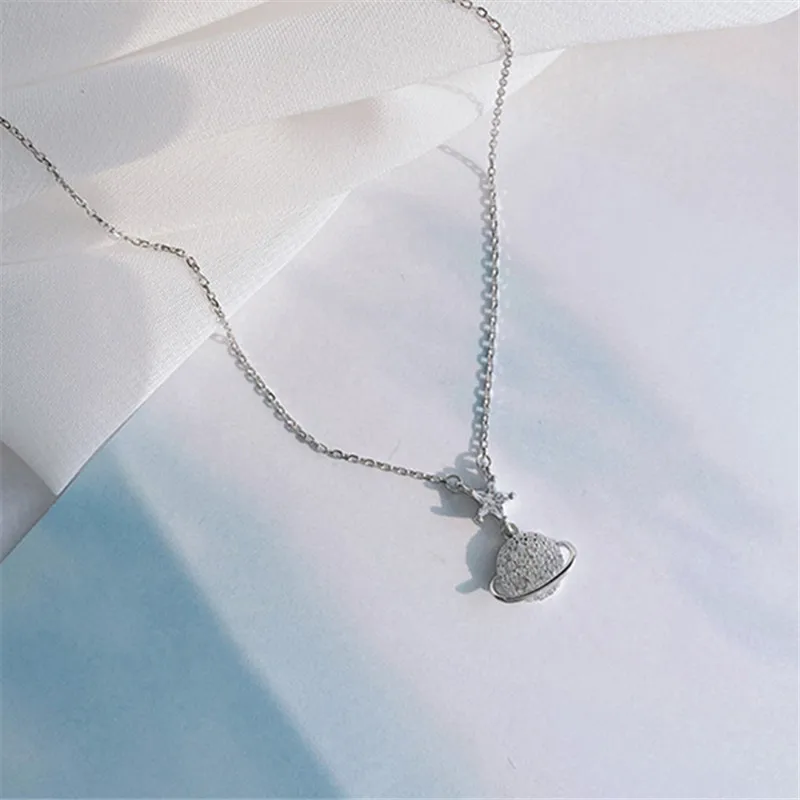 

925 Sterling Silver Planet Star Charm Pendent Necklace For Women Girls Jewelry Choker Collar dz146