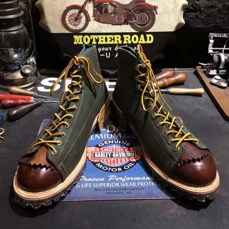 Мужские высокие ботинки из 100% натуральной кожи в стиле ретро классические