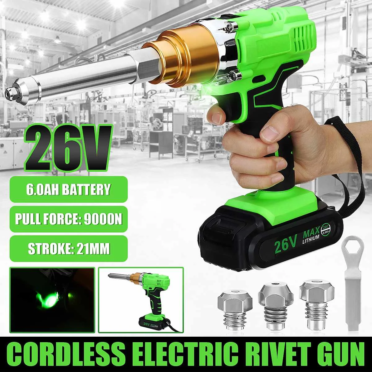 26V Cordless Electric Rivet Gun 2.1mm Portable Electric Blind Riveter Screwdriver Rvet Nut With LED Light Rechargeable Battery