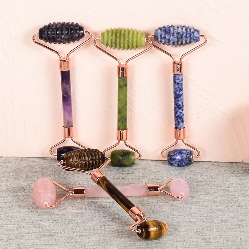 

Rose Quartz Crystal Sawtooth Roller Slimming Face Care Tool Set Natural Stone Facial-Lifting Neck Eye Beauty Skin Detox Massager