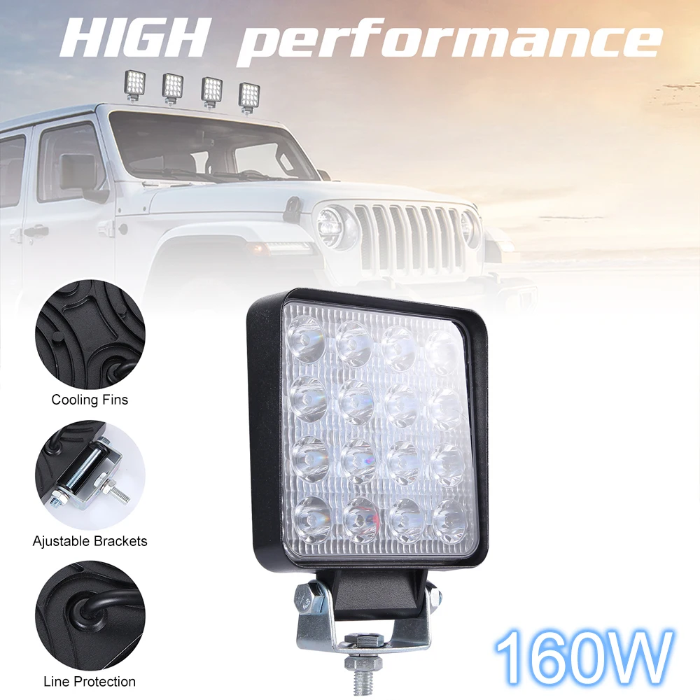 

9 -30V 160W 6000K 16000LM Square Waterproof LED Work Light Spot Beam Angle Light for Off-Road Suv Boat 4X4 Jeep JK 4Wd Truck