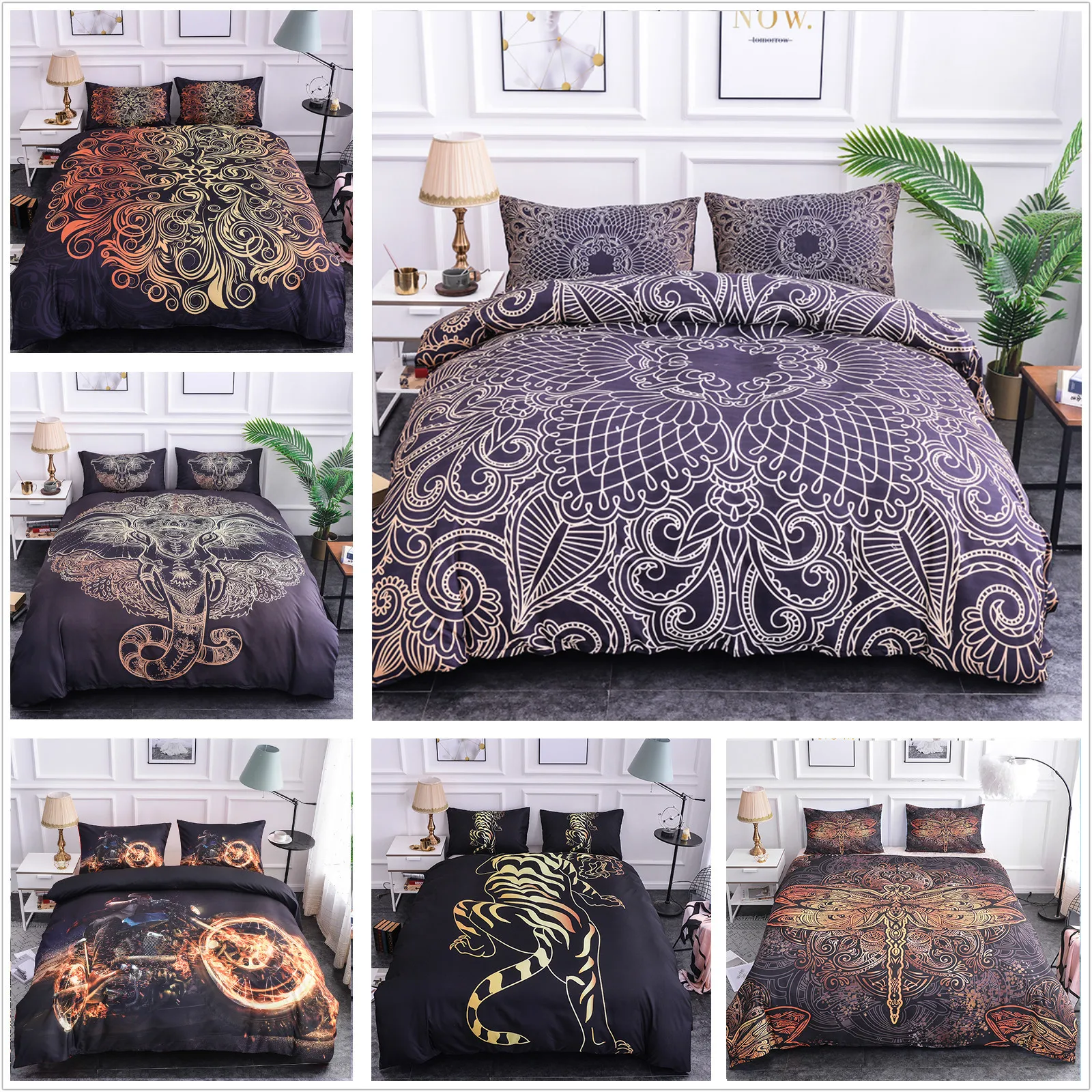 Набор постельного белья в богемном стиле с 3D цветочным принтом Стрекоза слон