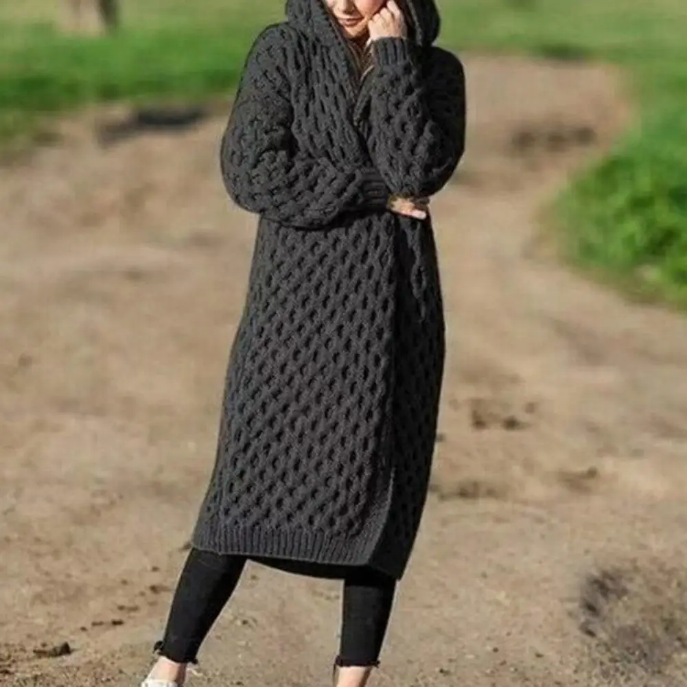 Women Knitted Cardigan Winter Thick Warm Hooded Long Female Sleeve Vintage Sweater Outerwear Plus Size 5xl Coats |