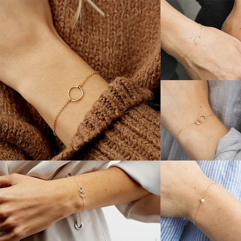 

Браслеты ручной работы из нержавеющей стали для женщин, регулируемый браслет-цепочка, женский модный геометрический браслет, ювелирные изд...