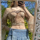 Женский короткий топ Goth Dark, готический облегающий сетчатый топ с оборками на подоле, Винтажная летняя футболка с разрезом на рукавах