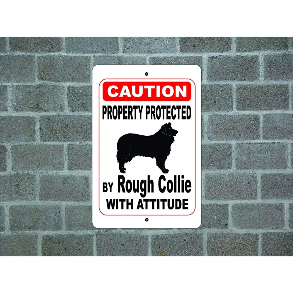 

Fhdang Decor Property Protected by Rough Collie Guard Dog Warning Yard Fence Breed Metal Aluminum Sign,Metal Sign 8" X 12"