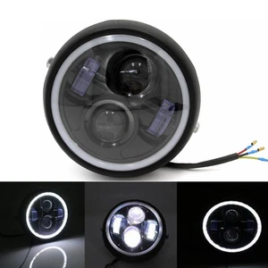 Retro 6.5 LED Motorcycle Headlight Bracket Ring Angel Hi & Lo Beam Bulb
