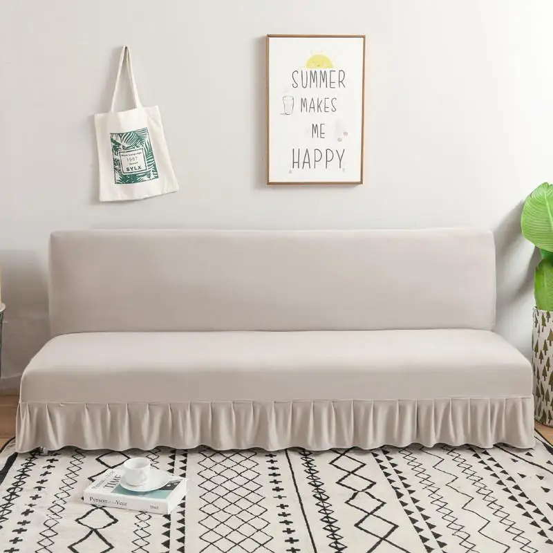 Funda de sof&aacute; con borde de falda, cubierta de sof&aacute; plegable sin reposabrazos, todo incluido, Protector el&aacute;stico-2