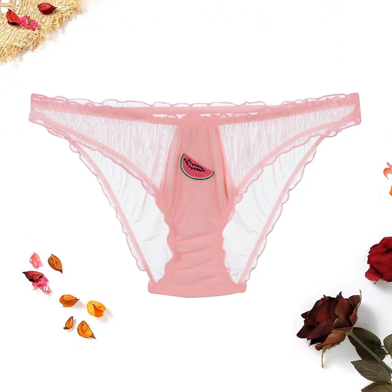 

Women Sexy Lace Lingerie Temptation Low Waist Briefs Ins Fruit Embroidered Transparent Briefs Seamless Sweet Underwear 2021