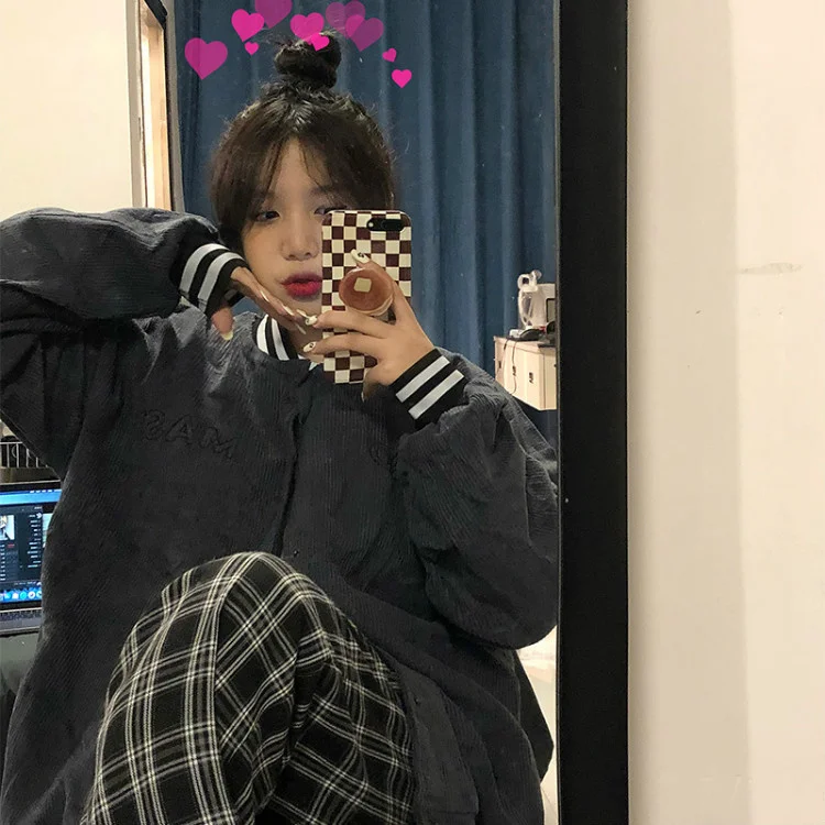 

Real Shot Korean Harajuku Style Lamp Wick Nylon Baseball Uniform Embroidery