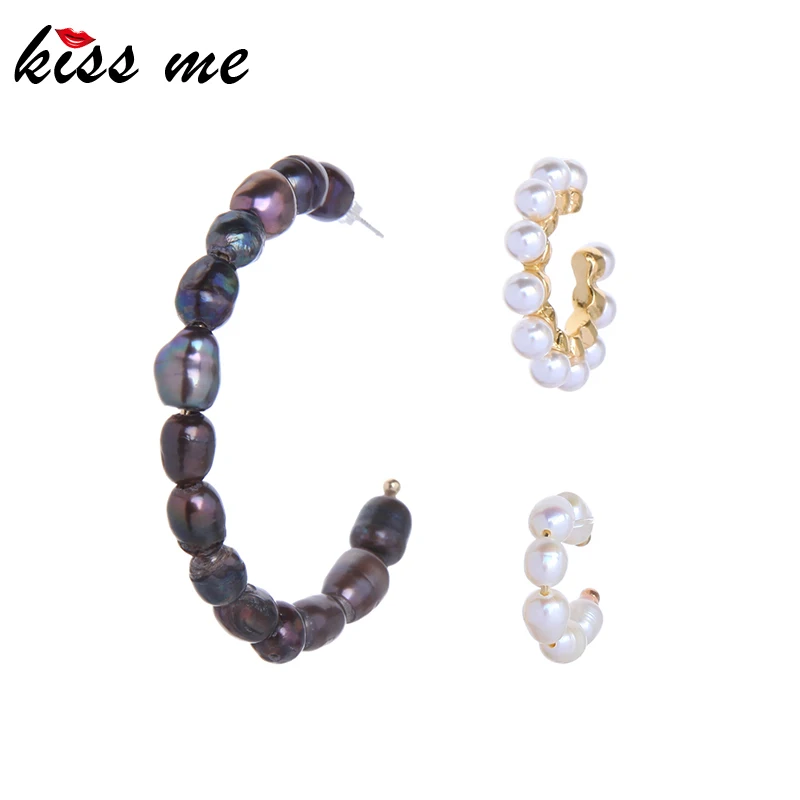 Женские круглые серьги-подвески kissme черные серьги с искусственным жемчугом в