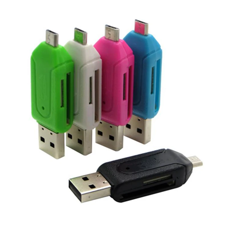 1pcs 2-in-1 Card Reader USB Memory Card Reader Micro USB OTG To USB  Adapter SD/Micro SD Card Reader Random Color