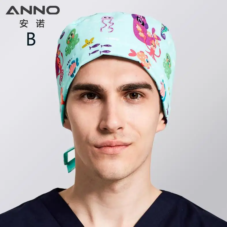 B-HaiDiShiJie-Cap ANNO Medical caps Red Cotton Short/Long Hair Surgical Surgeon's Surgery Hat Hospital Doctor Nurse Hat Men Scrub Hats With Mask - Цвет: B-HaiDiShiJie-Cap
