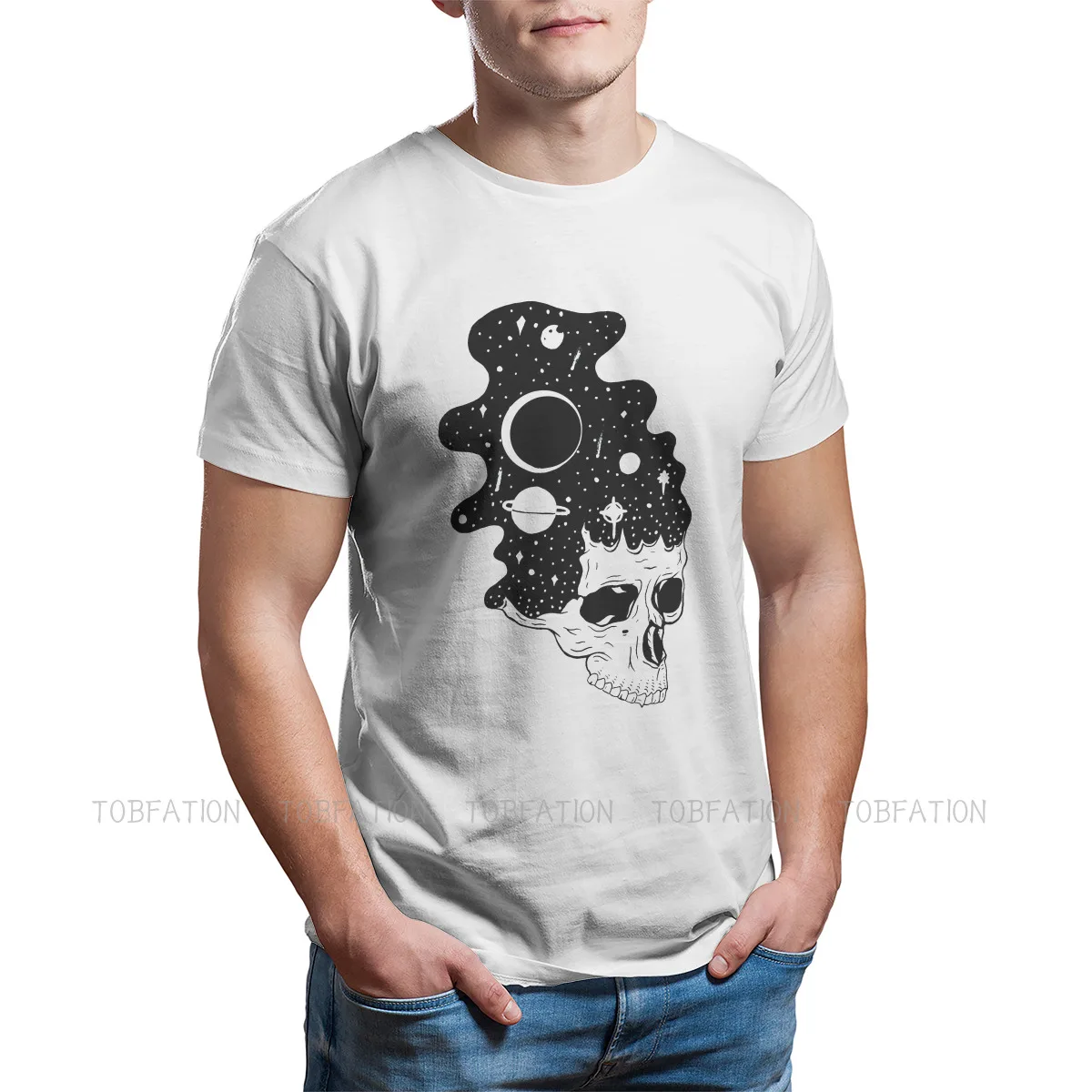 Модная крутая необычная художественная футболка с изображением черепа из