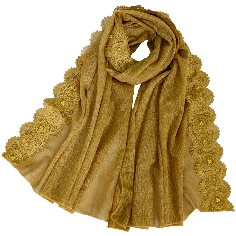Женский хлопковый шарф длинный однотонный с жемчужинами 45| |