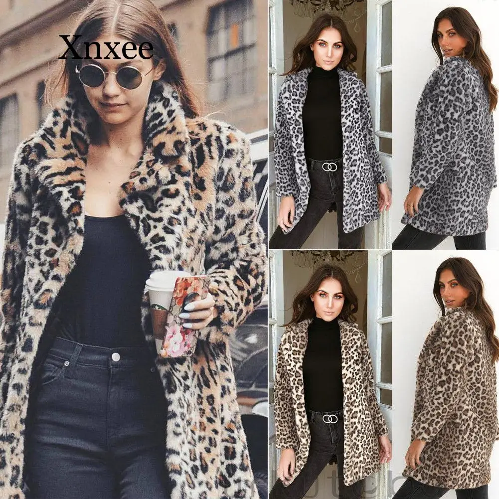 

2020 sexy long brown coat Newest Hot Womens Winter Leopard Fluffy Fleece Jacket Coat Cardigans Hooded Jumper Tops Clubwear