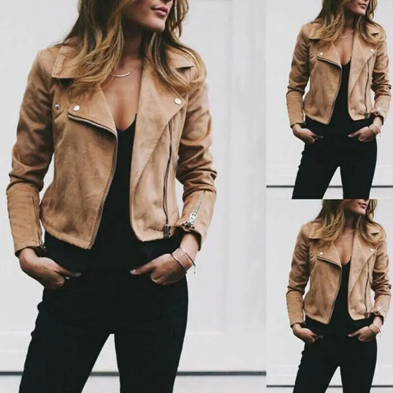 

Hot Sale Women's Jacket Flight Coat Zip Up Windbreaker Lady Solid Fashion Biker Slim Fit Tops Outwear Clothes