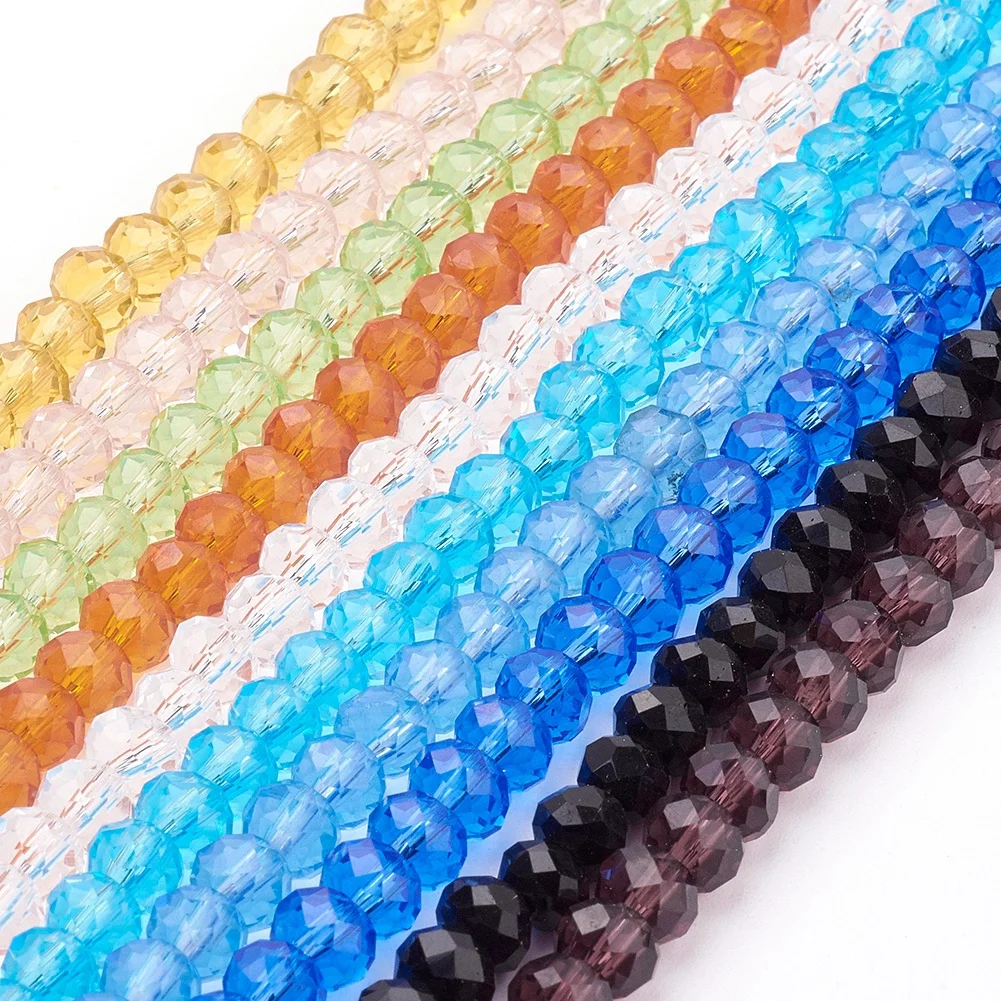 

10Strands Mixed Color 8x6mm Handmade Glass Beads Faceted Rondelle Beads For Jewelry Making, Hole: 1mm; about 72pcs/strand
