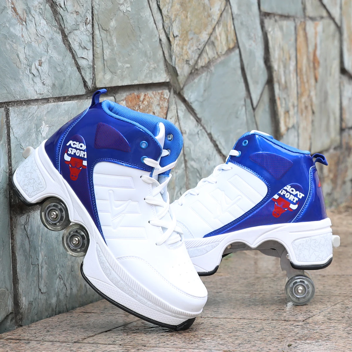 NEW-7 Hot Shoes Casual Sneakers Walk+Skates Deform Wheel Skates for Adult Men Women Unisex Couple Childred Runaway Skates Four-wheeled - Цвет: NEW-7