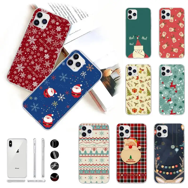 

Cartoon Elk Merry Christmas Santa Claus Red Phone Case for iPhone 11 12 13 mini pro XS MAX 8 7 6 6S Plus X 5S SE 2020 XR case