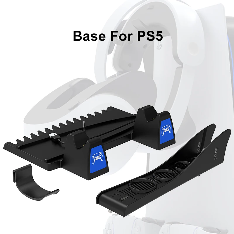Game Controller Charging Base for PS5 with Controller Holder Charging Game Host Cooling Fan Disc Storage Bracket Headset Hanger