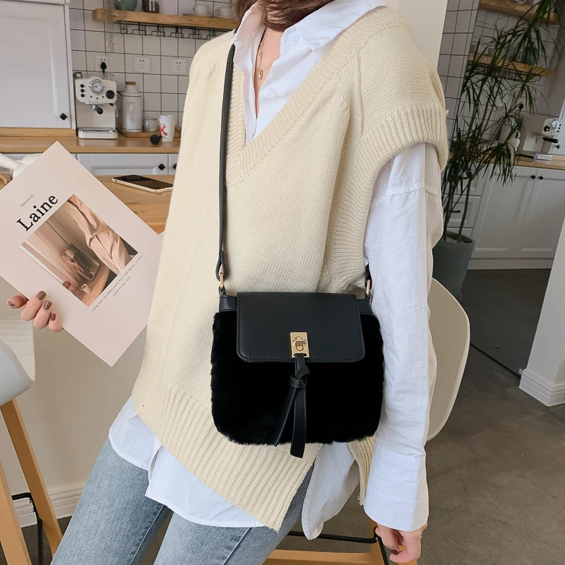 Женские сумки зимний стиль мягкие плюшевые роскошные дизайнерская женская сумка