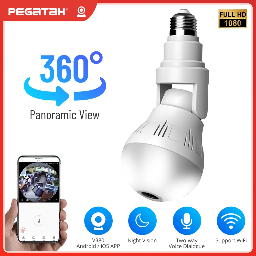 360 Wifi панорамная камера лампа 2MP Панорамное ночное видение двухстороннее аудио