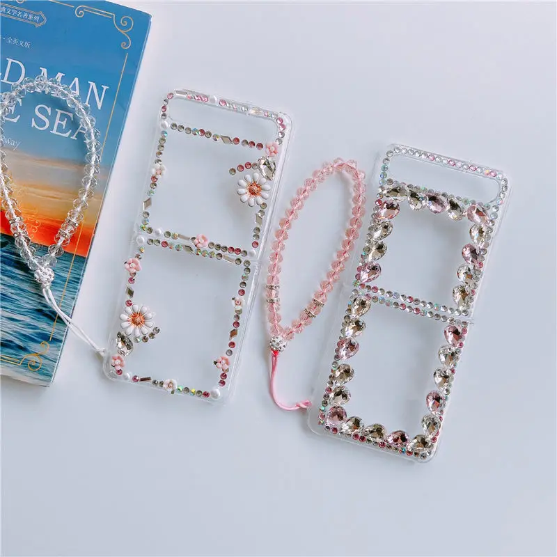

For Samsung Galaxy Z Flip Case All-Inclusive Drop-Resistant 5G Transparent Case 4G Rhinestone F7000 Protective Case