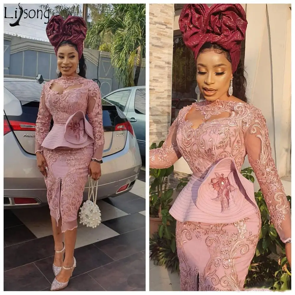 Aso Ebi 2020 арабское кружевное сексуальное вечернее платье с длинным рукавом футляр