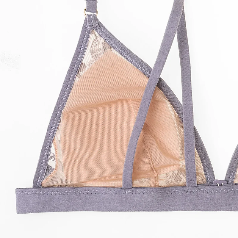 

Sexy Lace Bralette Set Mesh Lace Patchwork Ultra Thin Transparent Bra Set Unlined Wireless Triangle Cup Underwear Lingerie Women