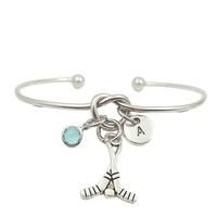 hockey bat sport retro creative initial letter monogram birthstone adjustable bracelet fashion jewelry women gift pendant