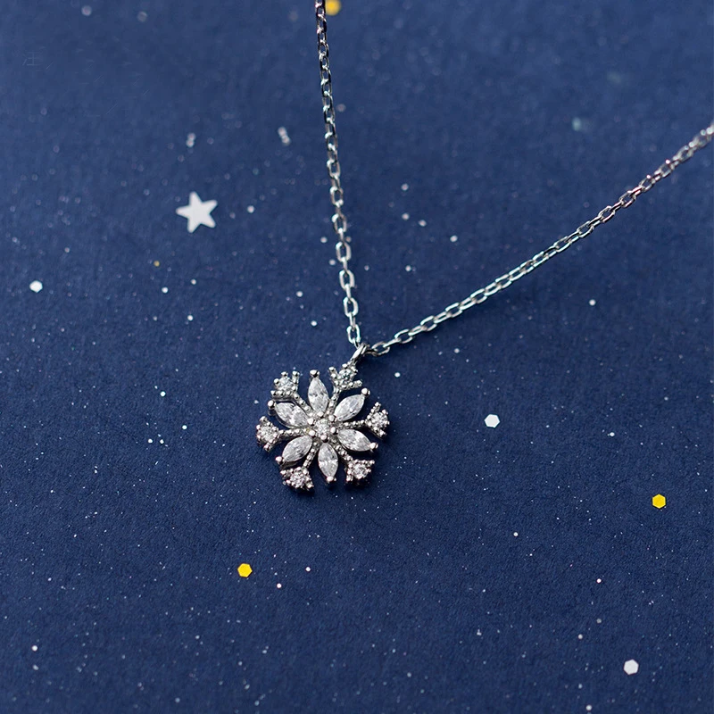 

Ожерелье в виде снежинки 100% Настоящее серебро 925 пробы блестящее циркониевое ожерелье с подвеской в виде снежинки для женщин и девушек рожд...