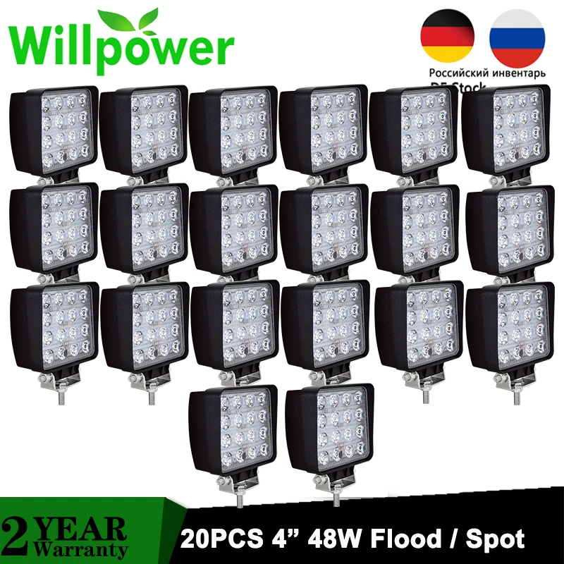 

20 шт./лот 48 Вт Светодиодный прожектор точечного освещения 4 дюйма внедорожник Грузовик 4WD 4x4 фара дальнего света