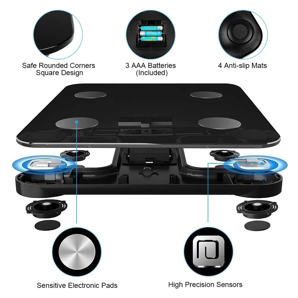

Bluetooth Scales Floor Body Weight Body Fat Water Muscle Mass BMI Bathroom Scale Smart Backlit Display Health Scale LED Display