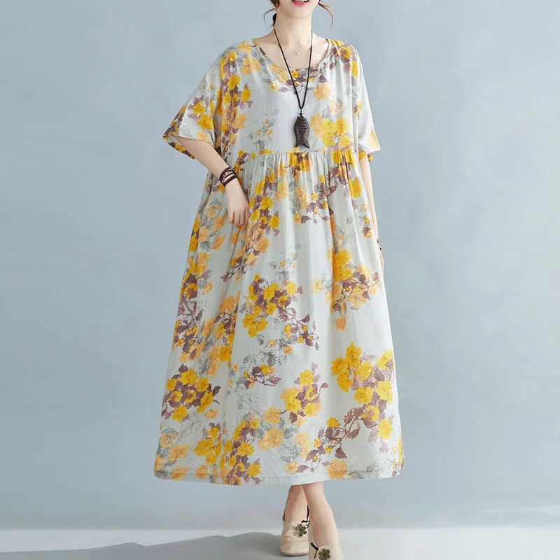 

Цельнокроеное летнее пляжное платье с цветочным принтом большого размера d, новинка 2021, корейские Хлопковые женские платья для женщин, винт...