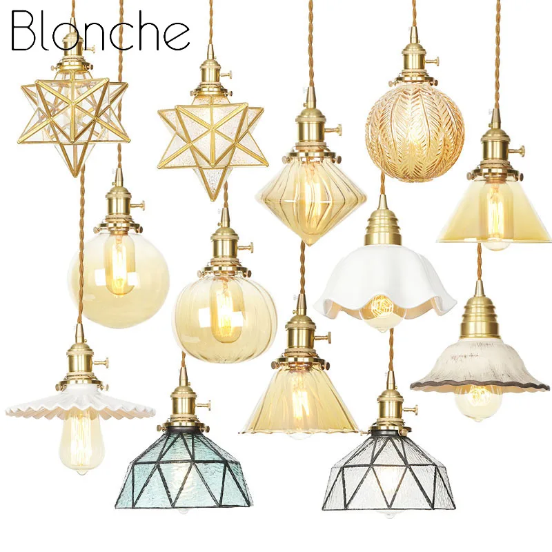 Blonche Gold Pendant Light Glass Hanging Lamp Luxurious Lighting for Restaurant Dinning Room Living Room E27 Suspension Fixtures