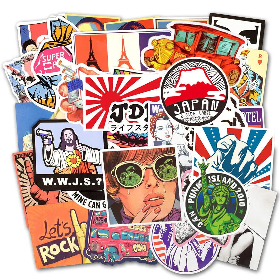 50 шт. классические наклейки в стиле ретро для ноутбука гитары чемодан скейтборда