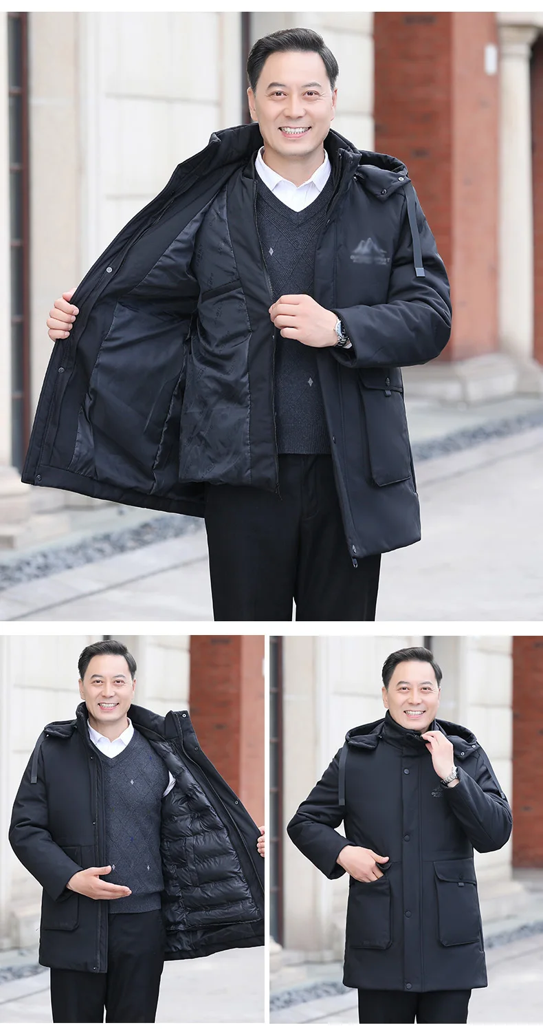 Men Winter Parkas Warm Thick Lightweight Hooded Puffer Basic Coat Man Black Gray Hood Quilted Liner Detachable Jacket Outerwear